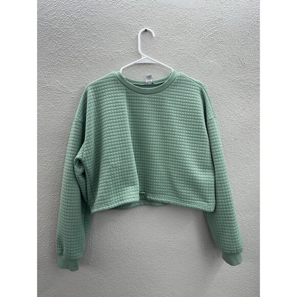 Rue 21 Womens Top Size Large Green Quilted Long Sleeve Cropped Pullover - Picture 1 of 12